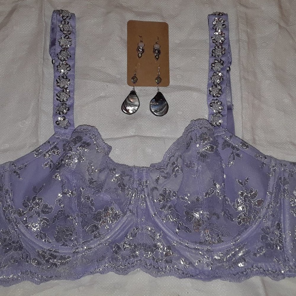 Victoria's Secret 38D purple beaded push up bra + jewelry bundle